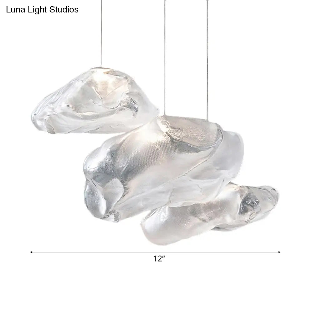 Contemporary Cloud Shape Pendant | Clear Frosted Glass 3-Light White Led Fixture