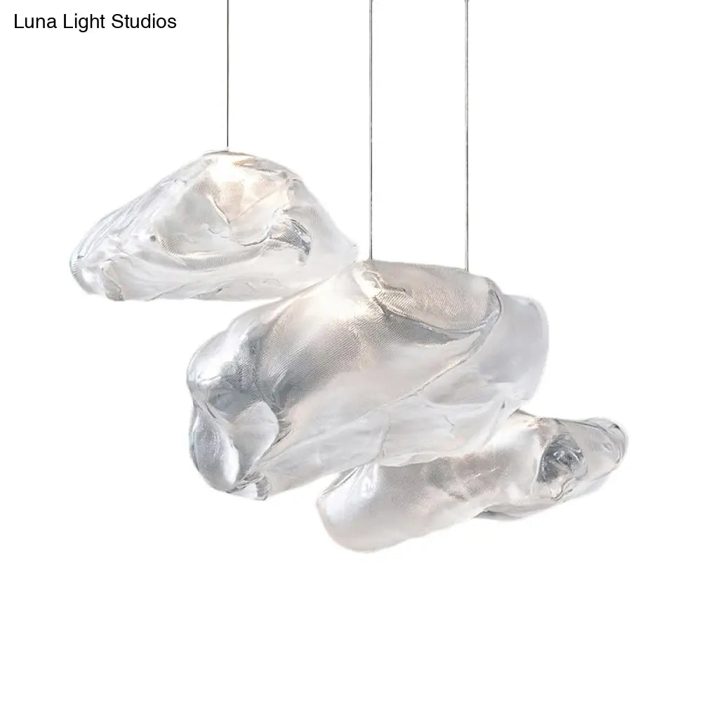 Contemporary Cloud Shape Pendant | Clear Frosted Glass 3-Light White Led Fixture