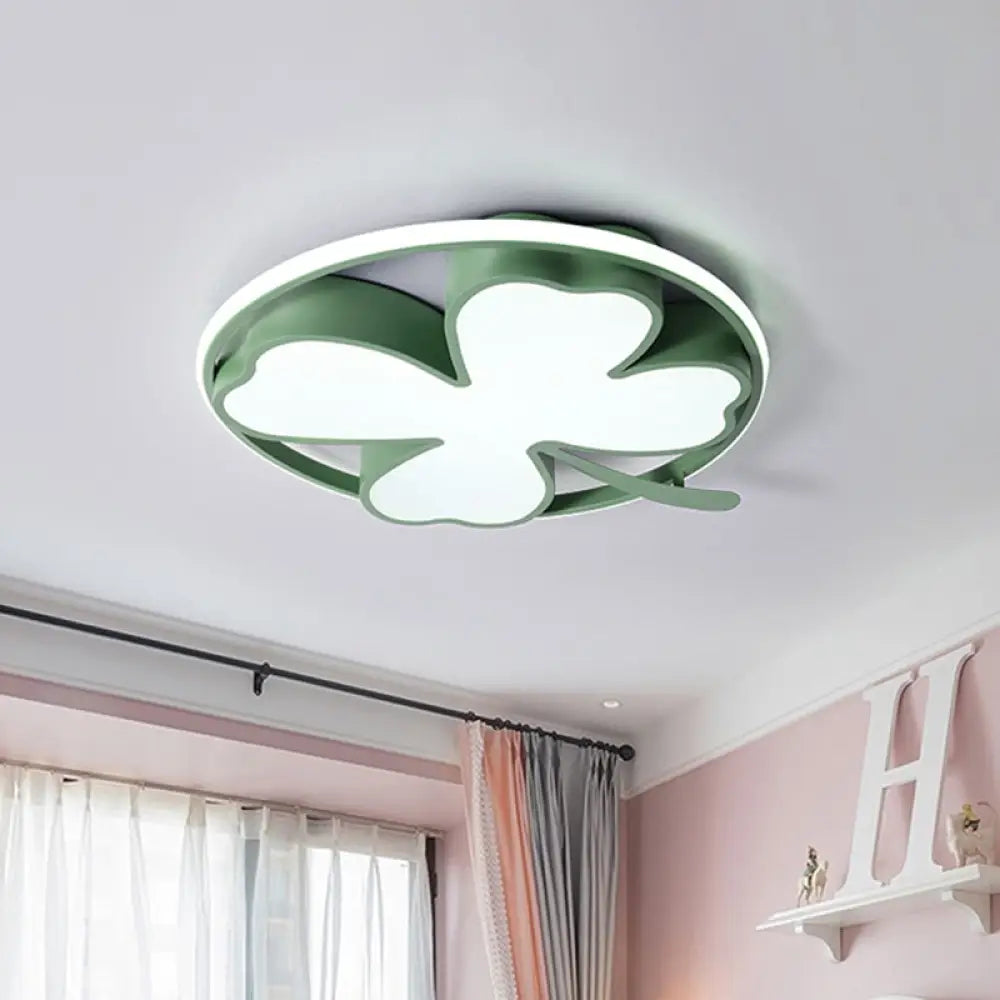 Contemporary Clover Bedroom Flushmount Led Ceiling Light In Black/Green Green