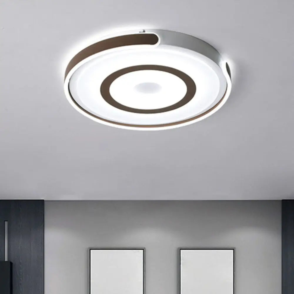 Contemporary Coffee Led Flush Mount Ceiling Light With Metal Halo Ring / White Small