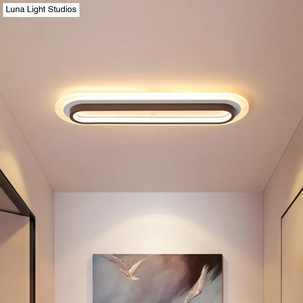 Contemporary Coffee Linear Flush Ceiling Light - Metal Led Mount For Corridor Lighting