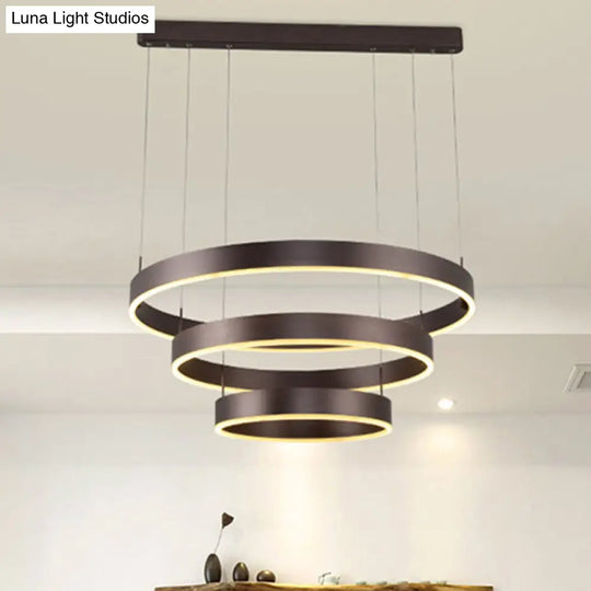 Contemporary Coffee Ring Chandelier Pendant Light With Acrylic Shade - Adjustable 1/2/3-Light