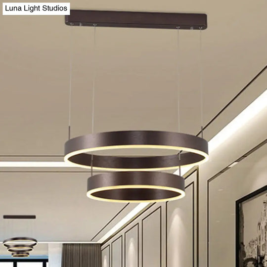 Contemporary Coffee Ring Chandelier Pendant Light With Acrylic Shade - Adjustable 1/2/3-Light