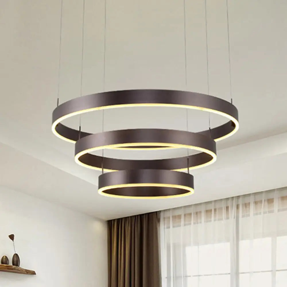 Contemporary Coffee Ring Chandelier Pendant Light With Acrylic Shade - Adjustable 1/2/3-Light