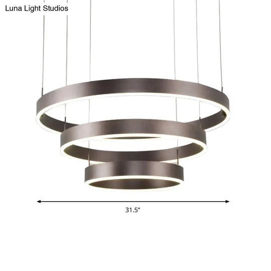 Contemporary Coffee Ring Chandelier Pendant Light With Acrylic Shade - Adjustable 1/2/3-Light