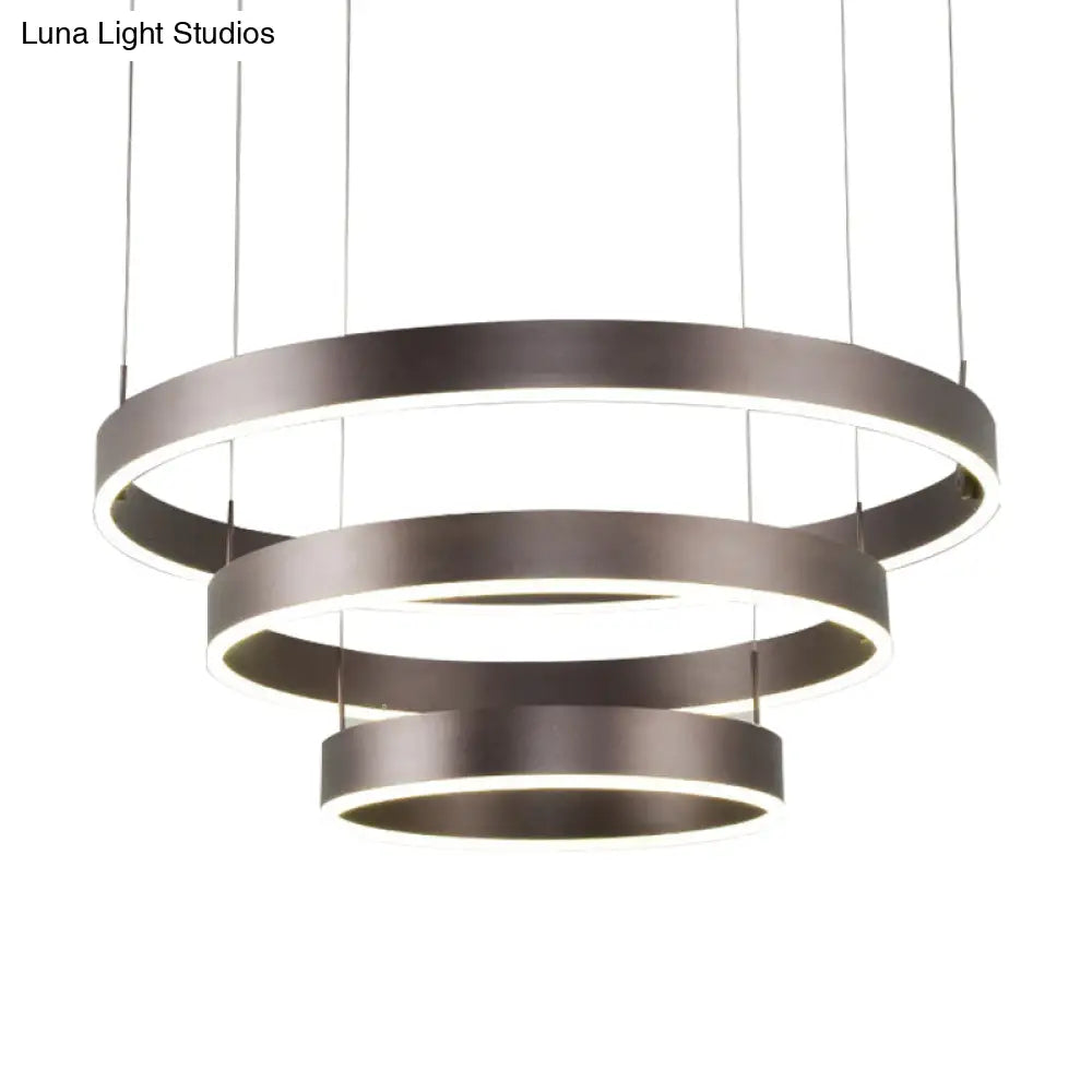 Contemporary Coffee Ring Chandelier Pendant Light With Acrylic Shade - Adjustable 1/2/3-Light