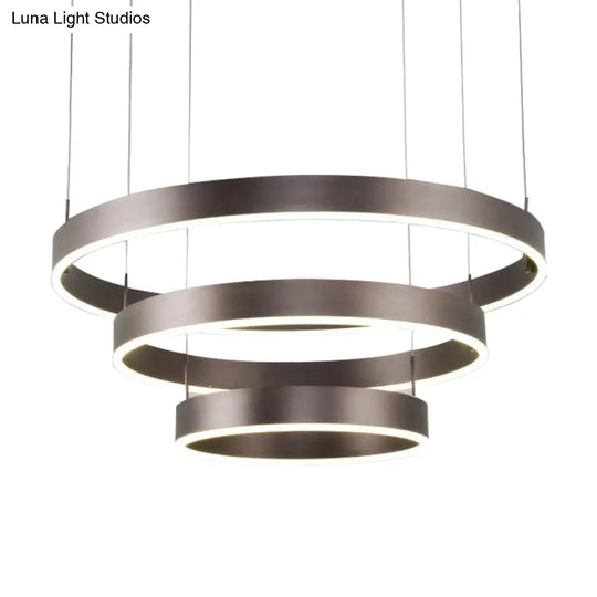 Contemporary Coffee Ring Chandelier Pendant Light With Acrylic Shade - Adjustable 1/2/3-Light