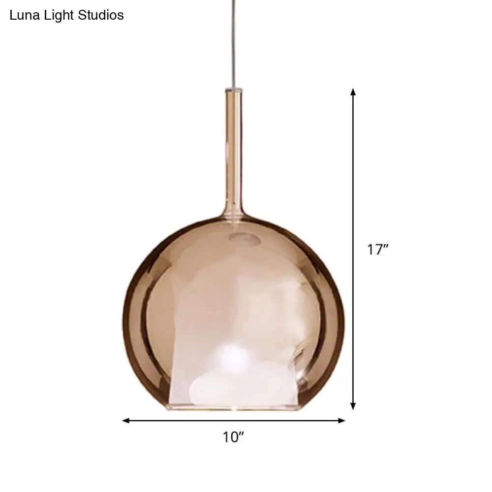 Contemporary Cognac Glass Globe Pendant Light - 1 Dining Room Hanging Fixture Kit 6/8/10 Wide