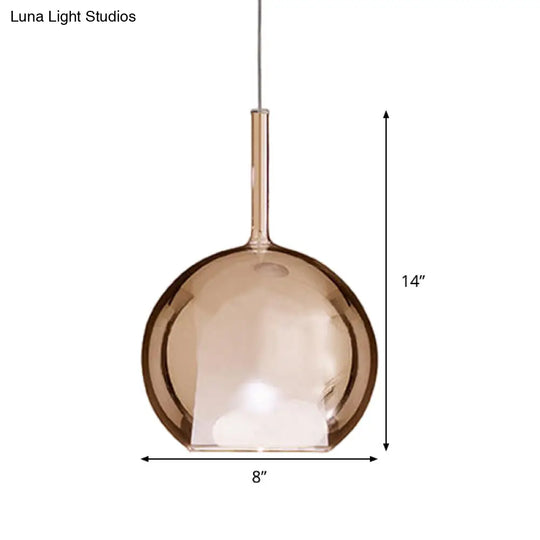 Contemporary Cognac Glass Globe Pendant Light - 1 Dining Room Hanging Fixture Kit 6/8/10 Wide