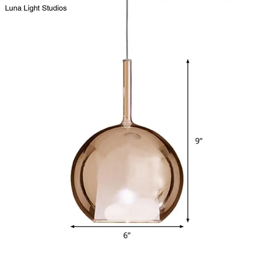 Contemporary Cognac Glass Globe Pendant Light - 1 Dining Room Hanging Fixture Kit 6/8/10 Wide