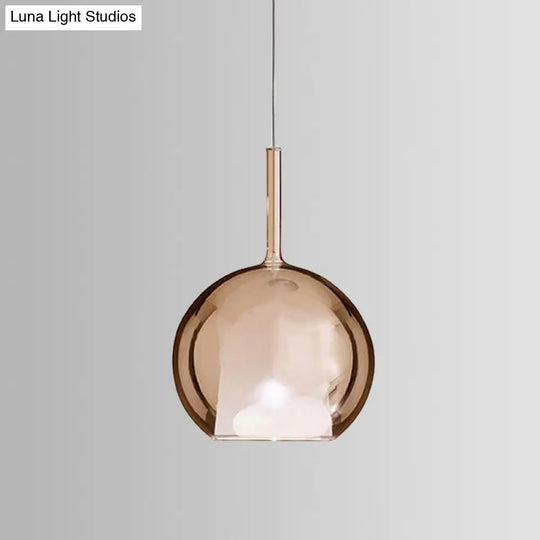 Contemporary Cognac Glass Globe Pendant Light - 1 Dining Room Hanging Fixture Kit 6/8/10 Wide