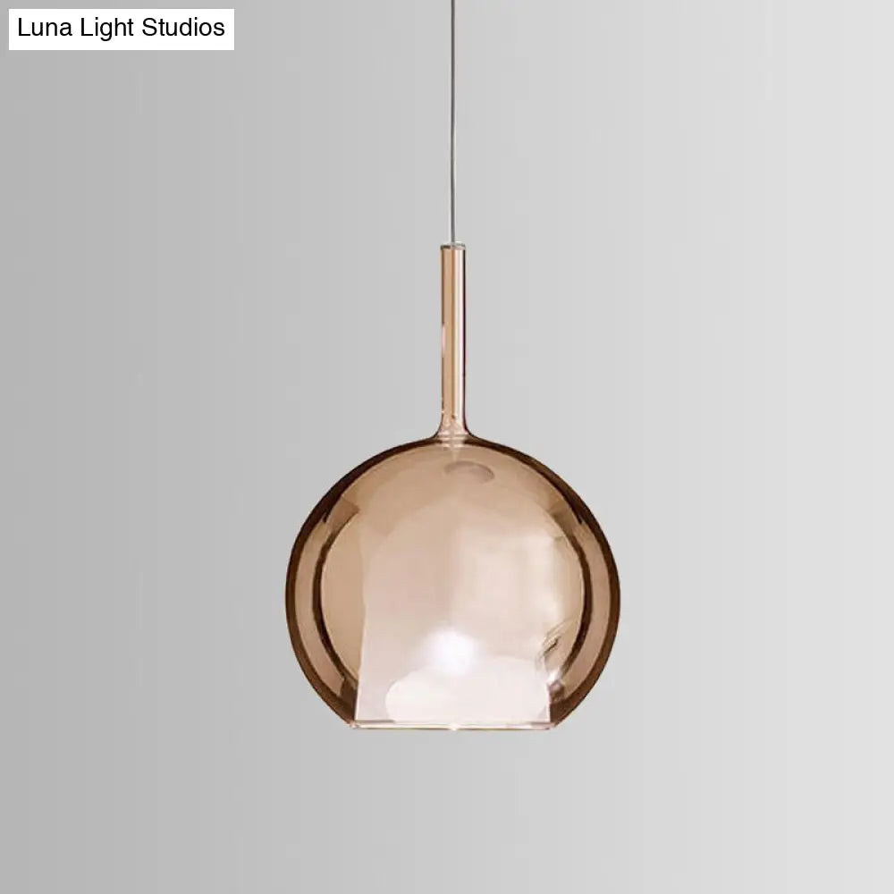 Contemporary Cognac Glass Globe Pendant Light Fixture – Dining Room Hanging Kit 6’/8’/10’ Wide