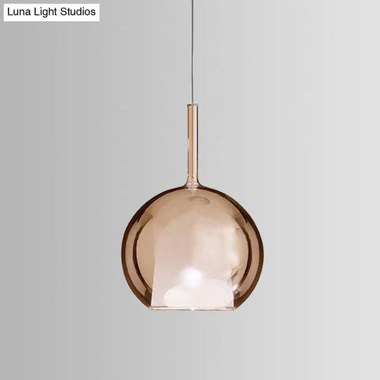 Contemporary Cognac Glass Globe Pendant Light Fixture – Dining Room Hanging Kit 6’/8’/10’ Wide