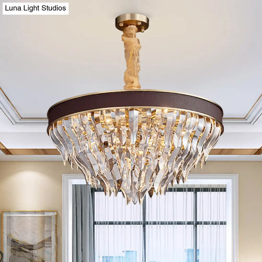 Contemporary Cone Contoured Crystal Pendant Chandelier - 11-Head Brown Suspension Light