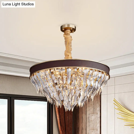 Contemporary Cone Contoured Crystal Pendant Chandelier - 11-Head Brown Suspension Light