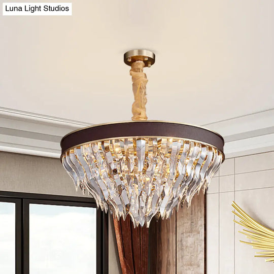 Contemporary Cone-Shaped Crystal Pendant Chandelier - 11 Brown Suspension Lights