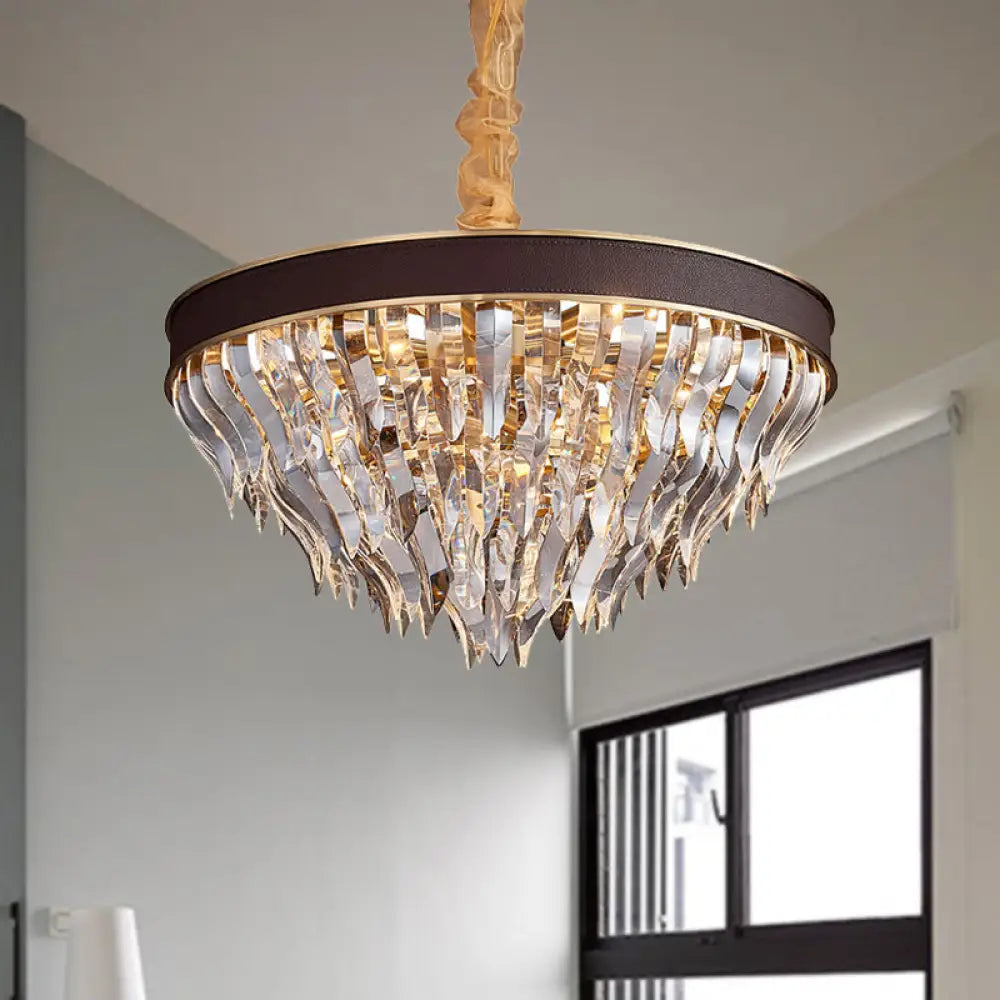 Contemporary Cone Contoured Crystal Pendant Chandelier - 11-Head Brown Suspension Light