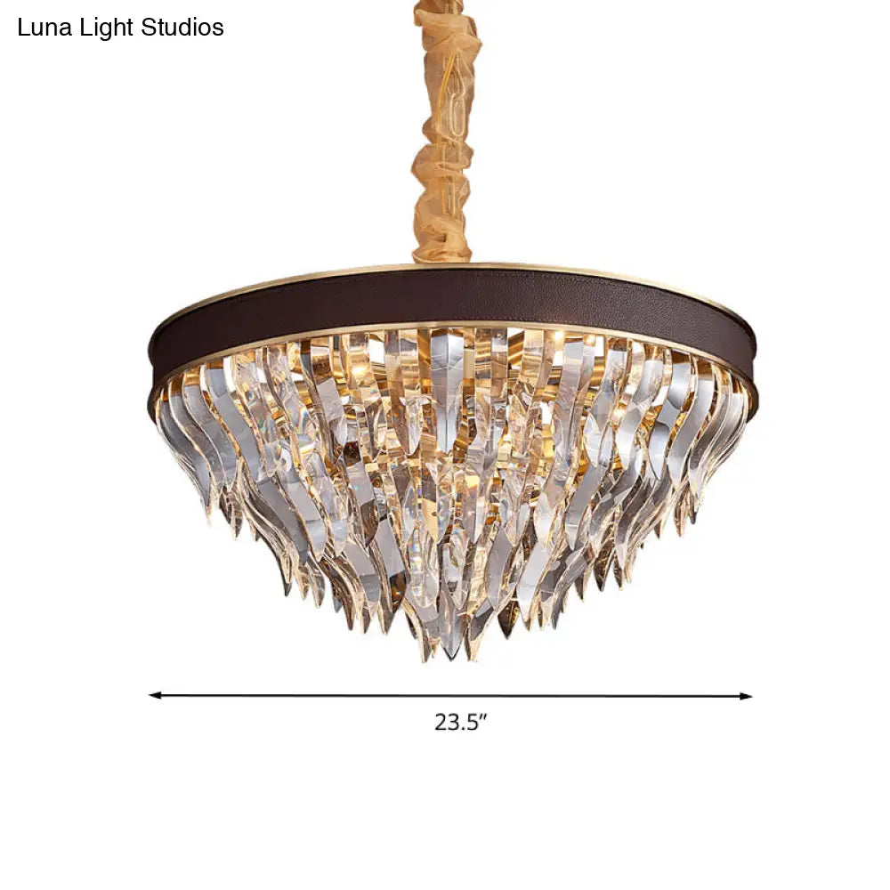 Contemporary Cone Contoured Crystal Pendant Chandelier - 11-Head Brown Suspension Light