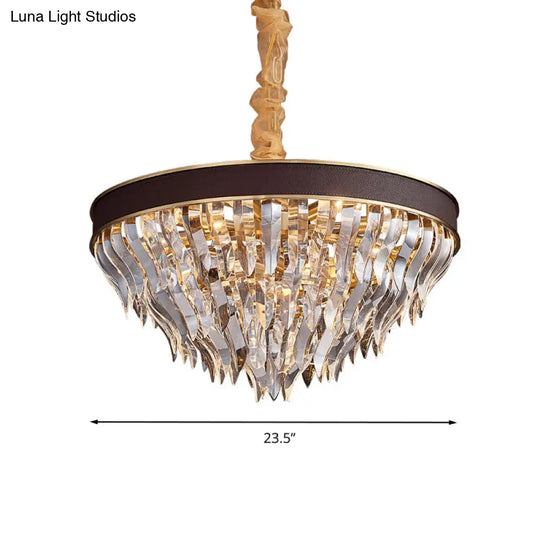 Contemporary Cone Contoured Crystal Pendant Chandelier - 11-Head Brown Suspension Light