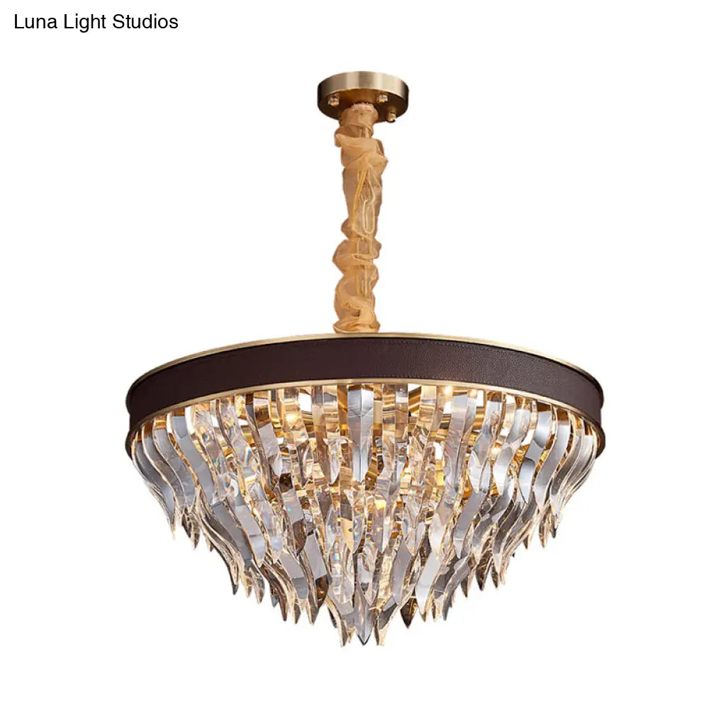 Contemporary Cone Contoured Crystal Pendant Chandelier - 11-Head Brown Suspension Light