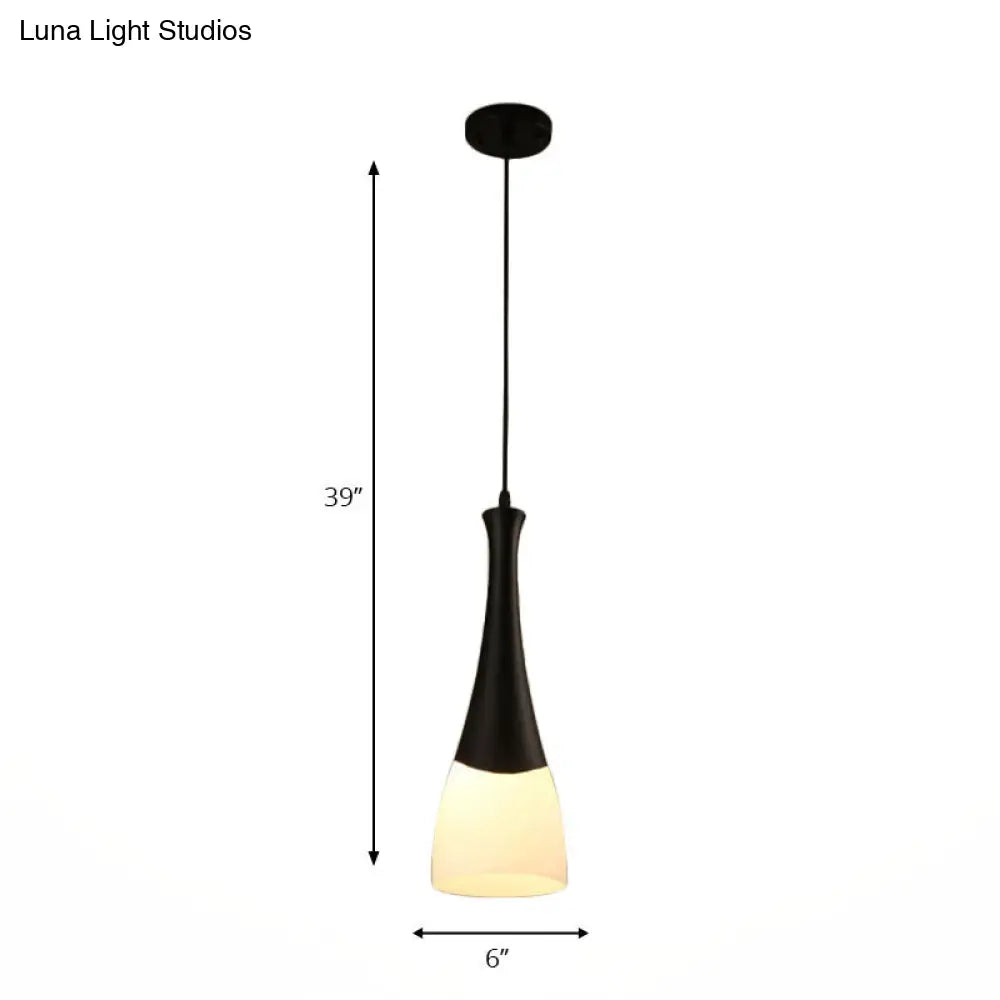 Contemporary Cone Milky Glass Pendant Lighting - Black Hanging Lamp With 1/3 Lights And Round/Linear