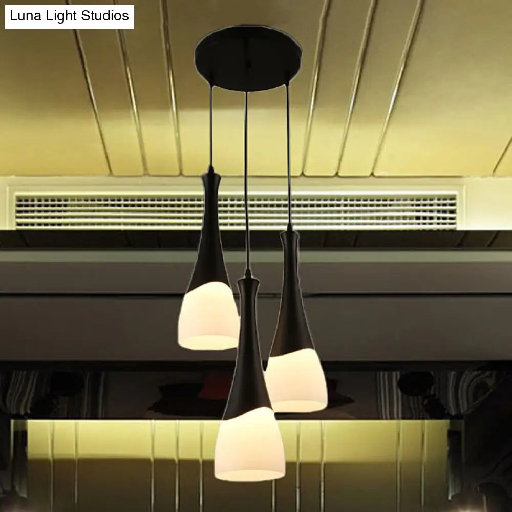 Contemporary Cone Milky Glass Pendant Lighting - Black Hanging Lamp With 1/3 Lights And Round/Linear