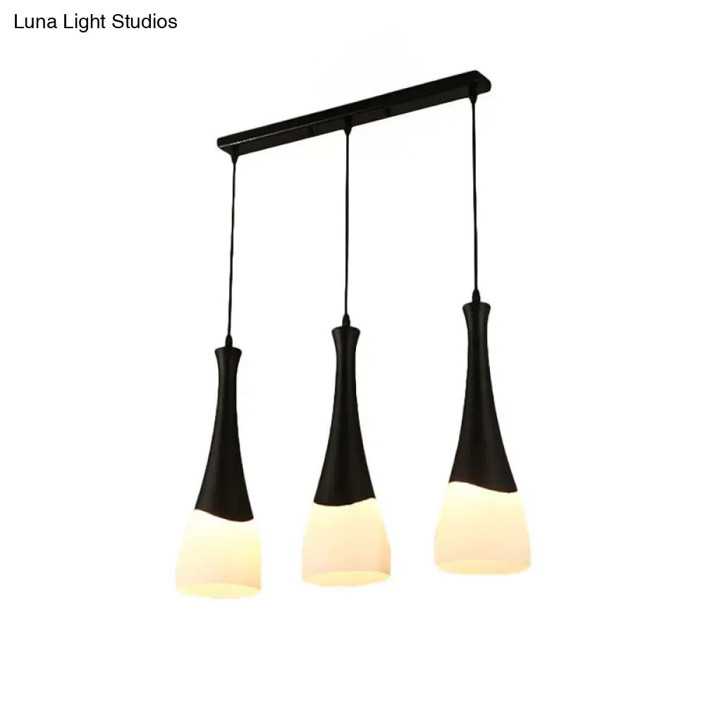 Contemporary Cone Milky Glass Pendant Lighting - Black Hanging Lamp With 1/3 Lights And Round/Linear