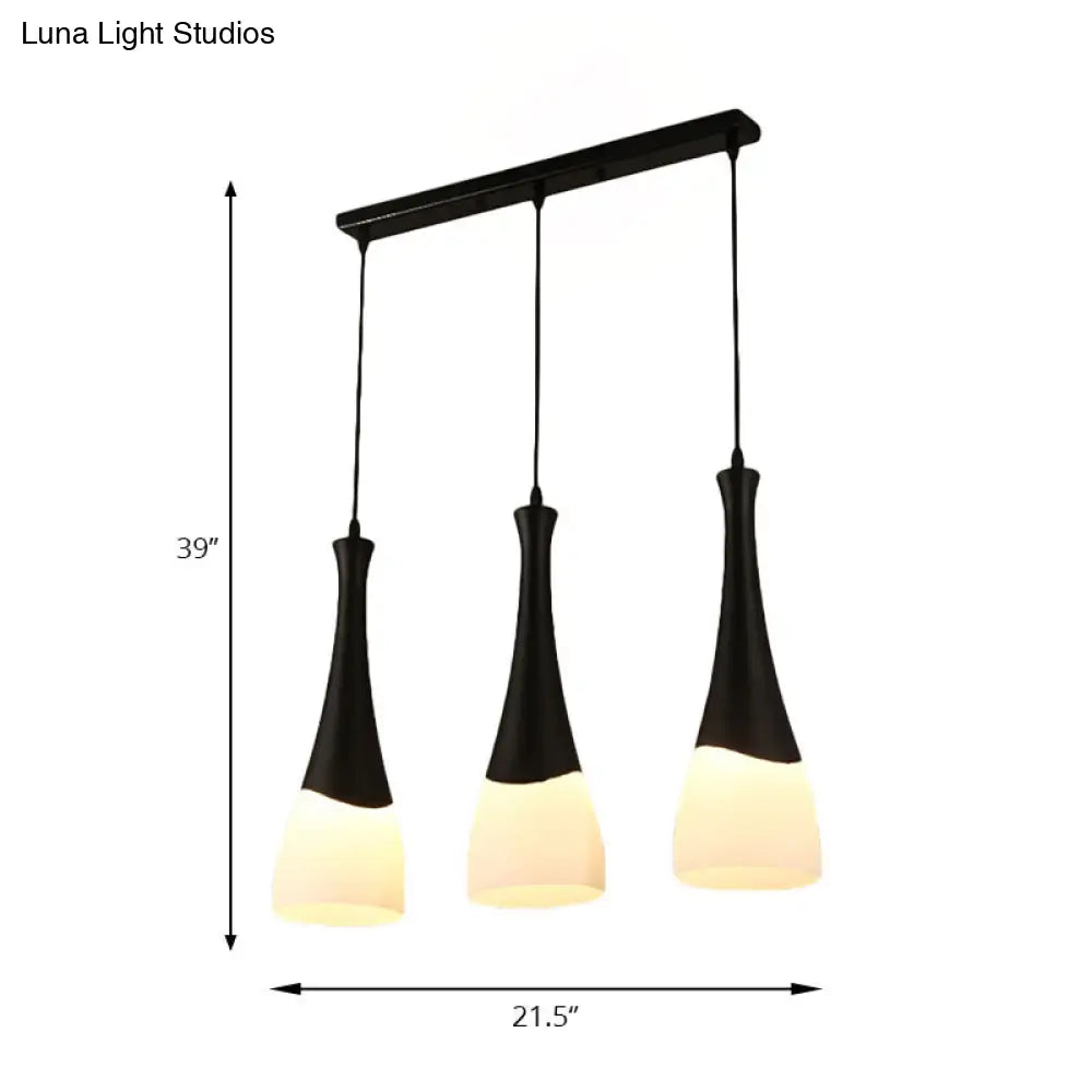 Contemporary Cone Milky Glass Pendant Lighting - Black Hanging Lamp With 1/3 Lights And Round/Linear