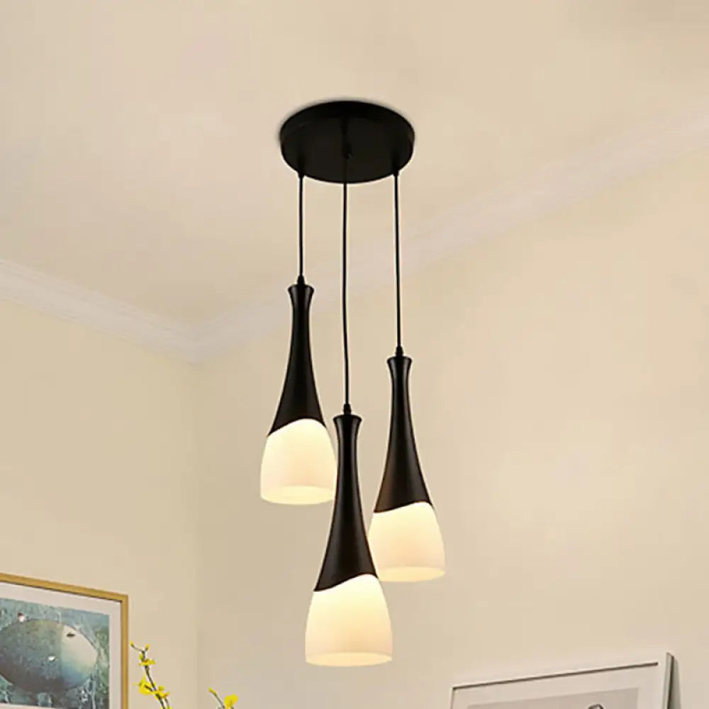 Contemporary Cone Pendant Light - Milky Glass 1/3 Lights Black Hanging Lamp With Canopy Round Or