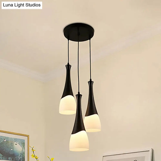 Contemporary Cone Milky Glass Pendant Lighting - Black Hanging Lamp With 1/3 Lights And Round/Linear