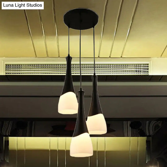 Contemporary Cone Pendant Light - Milky Glass 1/3 Lights Black Hanging Lamp With Canopy Round Or