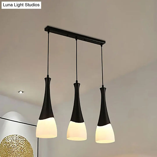 Contemporary Cone Milky Glass Pendant Lighting - Black Hanging Lamp With 1/3 Lights And Round/Linear