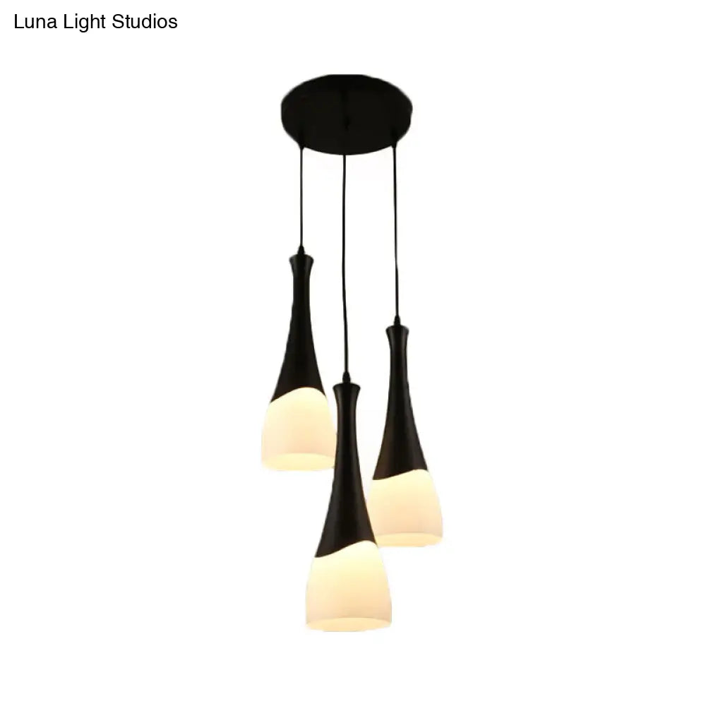 Contemporary Cone Milky Glass Pendant Lighting - Black Hanging Lamp With 1/3 Lights And Round/Linear