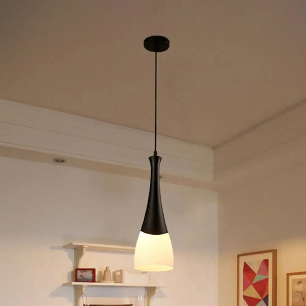 Contemporary Cone Pendant Light - Milky Glass 1/3 Lights Black Hanging Lamp With Canopy Round Or