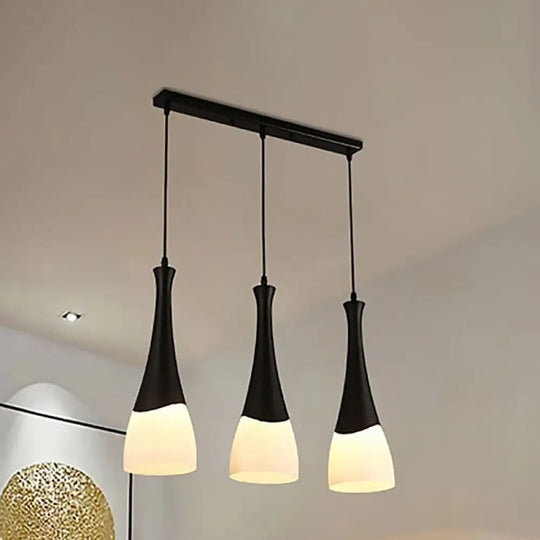 Contemporary Cone Pendant Light - Milky Glass 1/3 Lights Black Hanging Lamp With Canopy Round Or