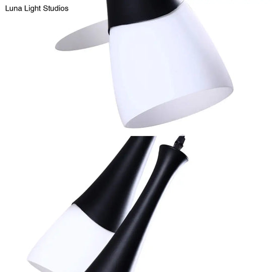 Contemporary Cone Pendant Light - Milky Glass 1/3 Lights Black Hanging Lamp With Canopy Round Or