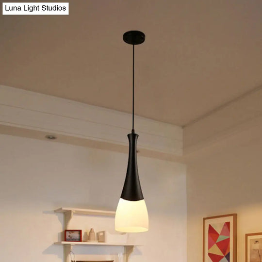 Contemporary Cone Milky Glass Pendant Lighting - Black Hanging Lamp With 1/3 Lights And Round/Linear