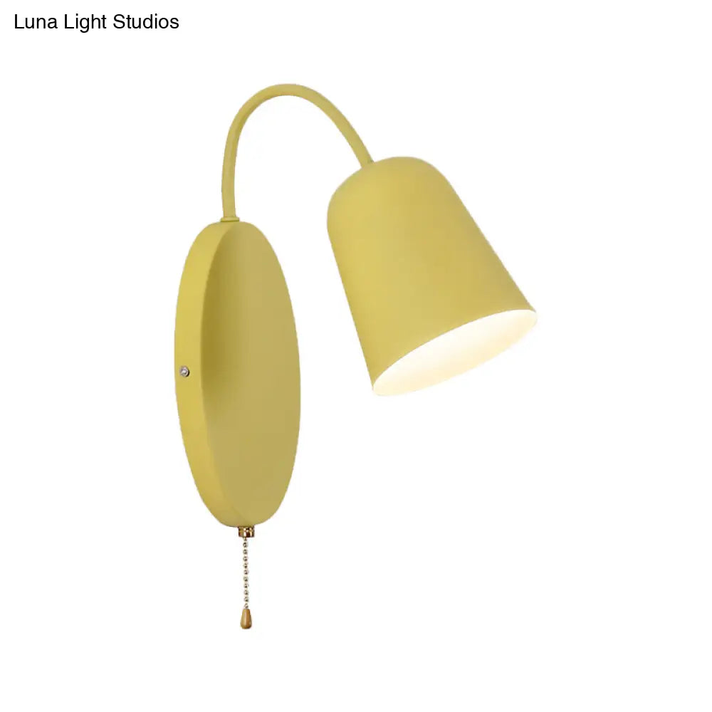 Contemporary Cone Sconce Light Fixture With Metal Shade & Pull Chain In Vibrant Colors