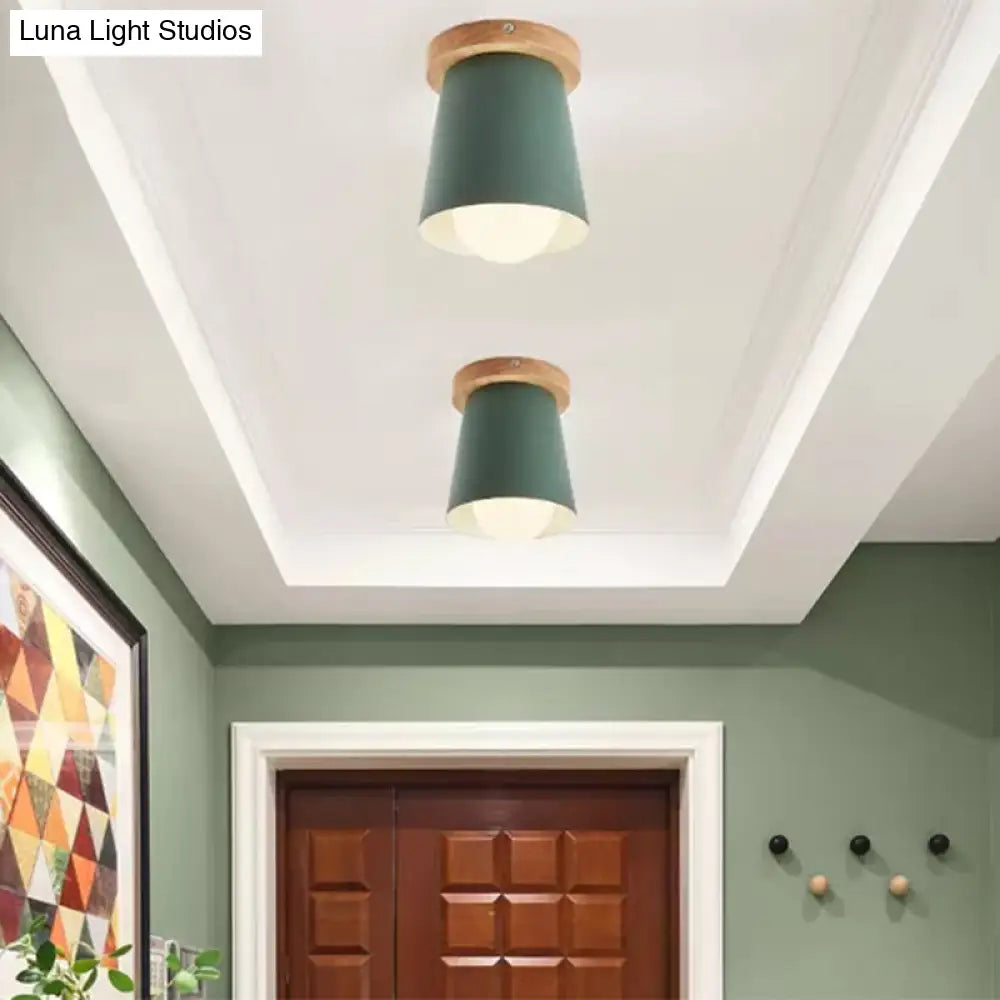 Contemporary Conical Ceiling Light Gray/White/Green - Metal Flush Mount For Bedroom