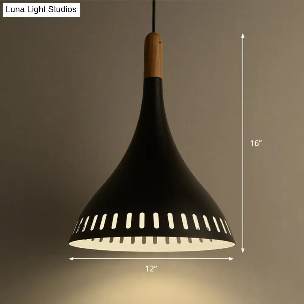 Contemporary Conical Metal Pendant Light - 1 Black 8’/12’ Wide Ideal For Dining Room