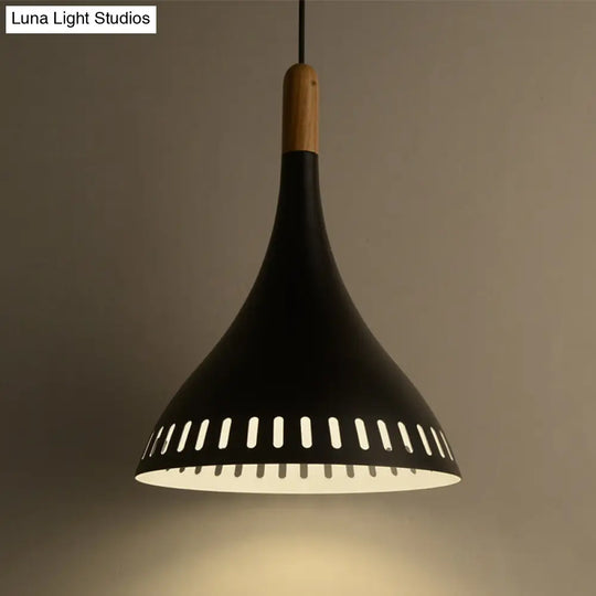 Contemporary Conical Metal Pendant Light - 1 Black 8’/12’ Wide Ideal For Dining Room