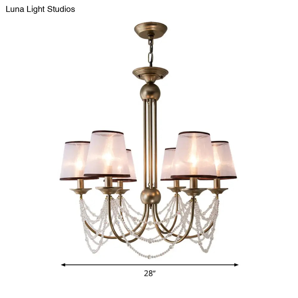 Contemporary Conical Pendant Chandelier - Fabric Brass Crystal Bead 3/6 Bulbs 21’/28’ Wide