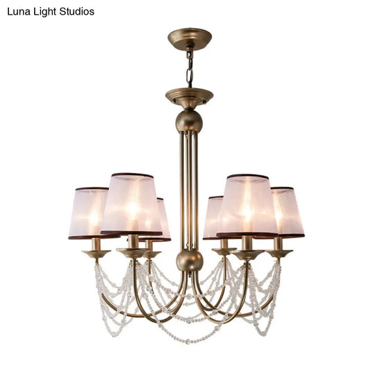 Contemporary Conical Pendant Chandelier With Crystal Bead - Brass Hanging Light Fixture 3/6 Fabric