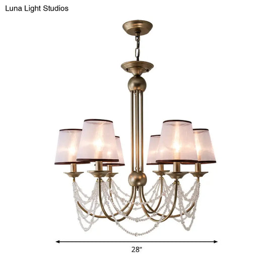 Contemporary Conical Pendant Chandelier With Crystal Bead - Brass Hanging Light Fixture 3/6 Fabric