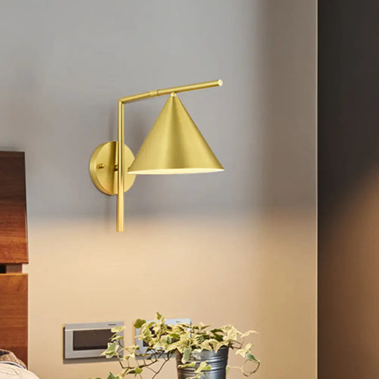 Contemporary Conical Wall Sconce Light For Bedroom - Metal 1 Head Black/White/Gold Gold