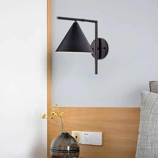 Contemporary Conical Wall Sconce Light For Bedroom - Metal 1 Head Black/White/Gold Black