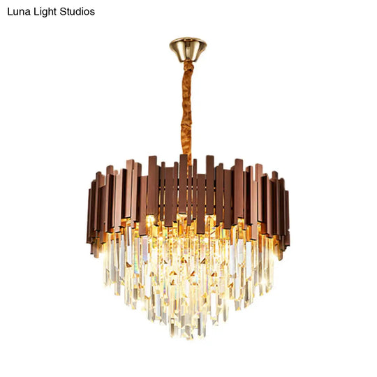 4-Bulb Copper Finish Pendant Chandelier With Contemporary Clear Crystal Draping