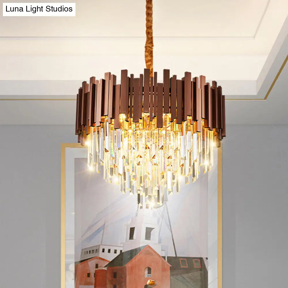 4-Bulb Copper Finish Pendant Chandelier With Contemporary Clear Crystal Draping