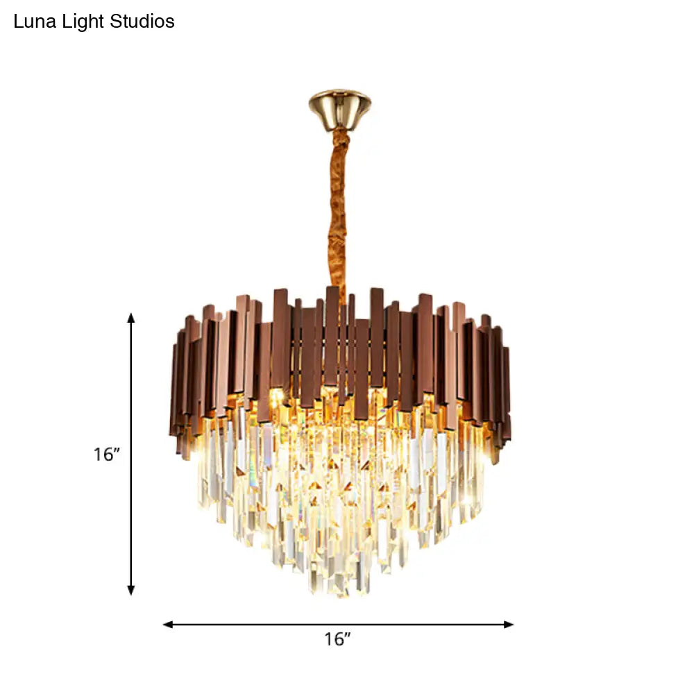 Contemporary Copper Finish Chandelier With Clear Crystal Draping And 4 Bulbs - Pendant Suspension