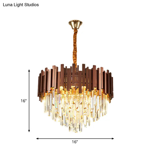 Contemporary Copper Finish Chandelier With Clear Crystal Draping And 4 Bulbs - Pendant Suspension